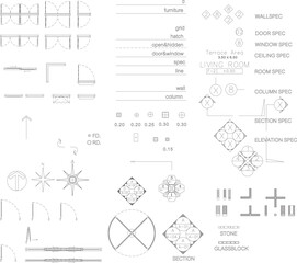 Interior Architecture Symbols  Vector Drawing Icons for Drafting and Design