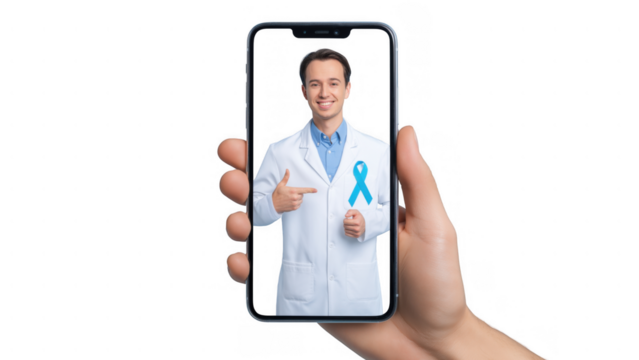 Doctor promotes prostate cancer awareness, created with AI, PNG