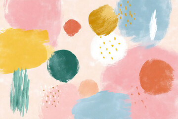 パステルカラーの抽象画、ブラシストロークと円の背景