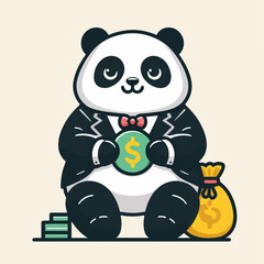Naklejka premium rich panda cartoon vector illustration