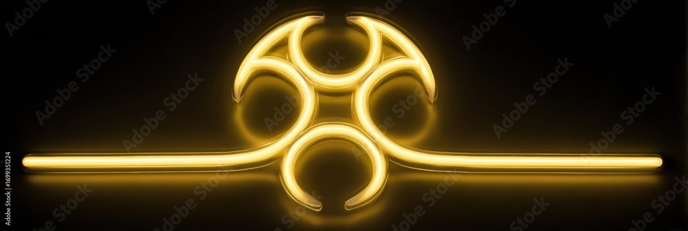 Poster illuminated abstract art display with glowing neon shapes in a dark setting showcasing creative desi