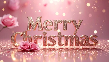 ピンクゴールドのキラキラMerryChristmas文字背景イラスト