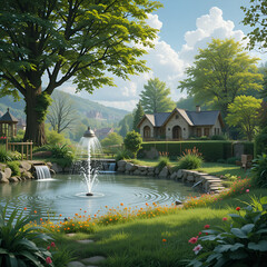 landscape with fence and a caw waterer