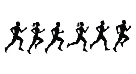 a group of runners in various stages of stride