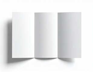 Blank white tri-fold brochure mockup isolated on a white background. Top view of an open leaflet template for corporate branding and advertising