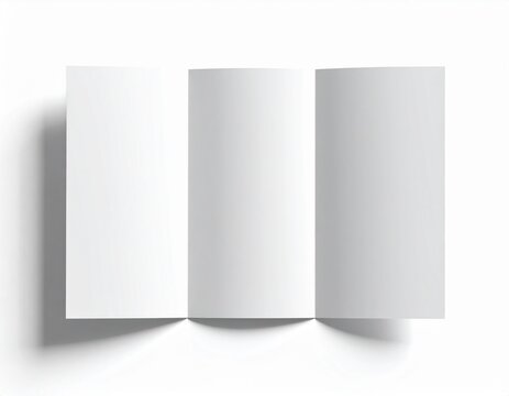 Blank white tri-fold brochure mockup isolated on a white background. Top view of an open leaflet template for corporate branding and advertising