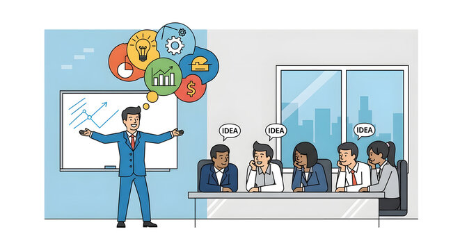 Creative Business Presentation with Teamwork and Brainstorming ideas illustration - Powered by Adobe