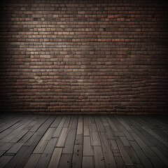 Fototapeta premium Dark Rustic Brick Wall and Wooden Floor Background for Vintage Industrial Design Projects