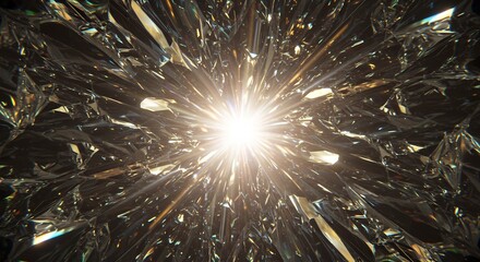 Abstract Crystal Light Burst with Shining Golden Accents and Geometric Shapes