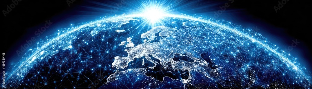 Aufkleber background image displaying 5g global network technology concept. a stunning view of earth from spac