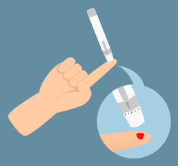 Pricking a finger with a lancet pen. Blood test for check blood sugar level