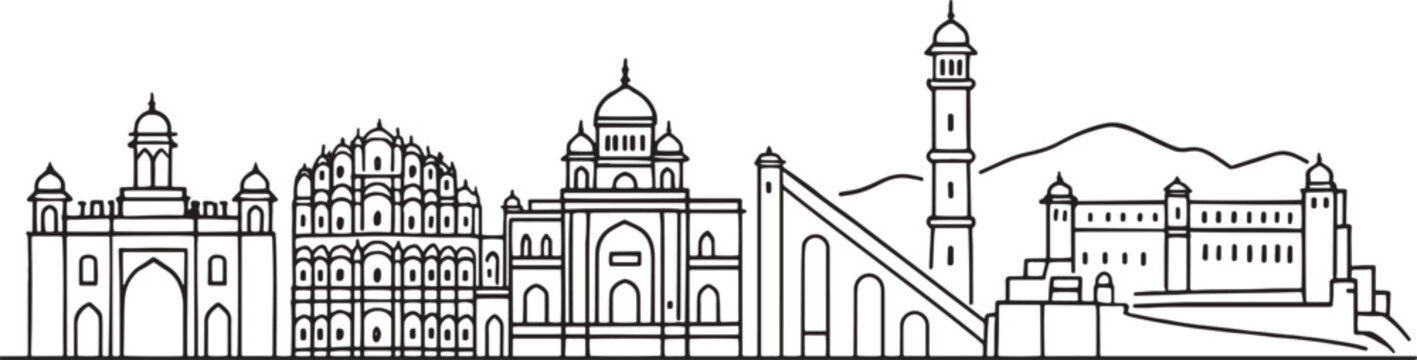 Jaipur city with landmark linear vector