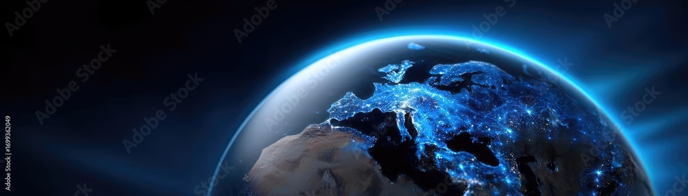 Poster background image displaying 5g global network technology concept. a stunning view of earth highlight