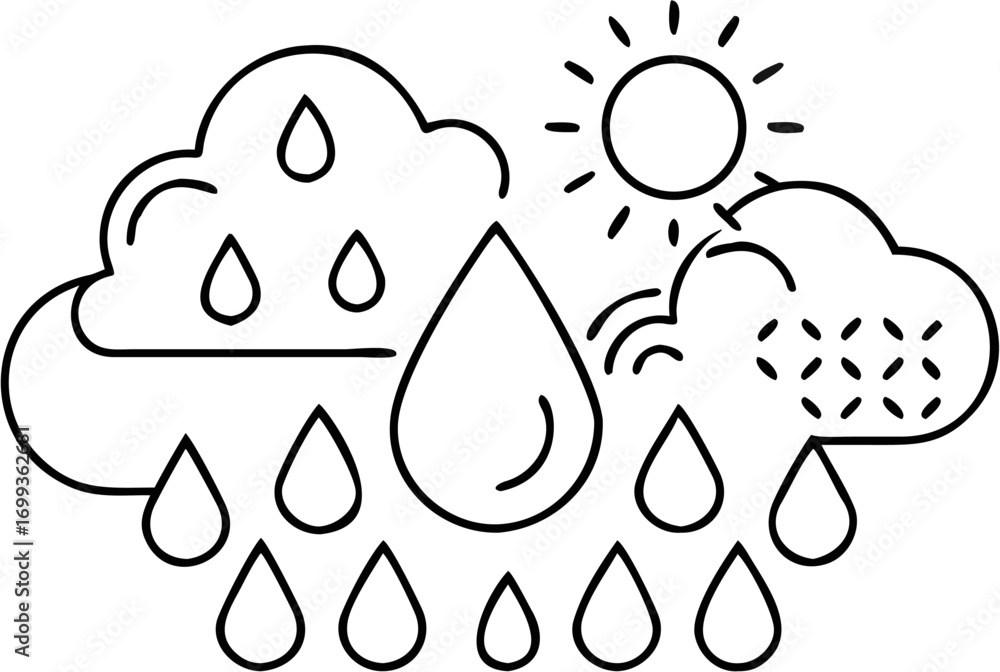 Aufkleber vector illustration of clouds with raindrops falling and sun shining creating a weather themed graph