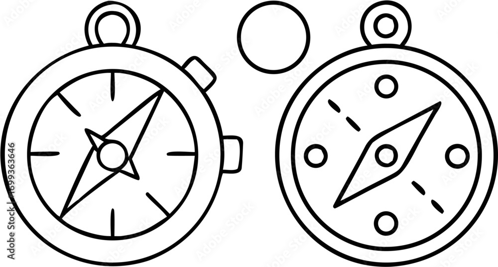 Poster vector outline drawing featuring two compasses and a circle with navigational theme and simple black
