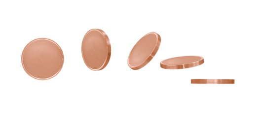 Set of 5 bronze coins PNG transparent.