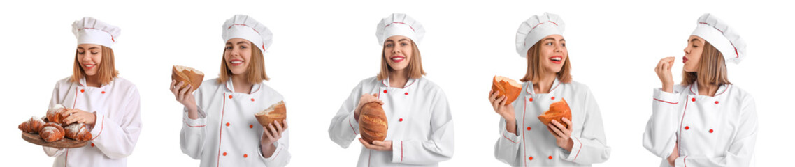 Set of female baker on white background