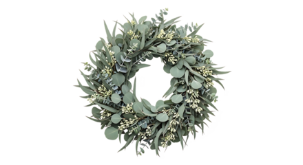 A decorative eucalyptus wreath with delicate foliage and berries, perfect for a fresh, natural home accent or seasonal display