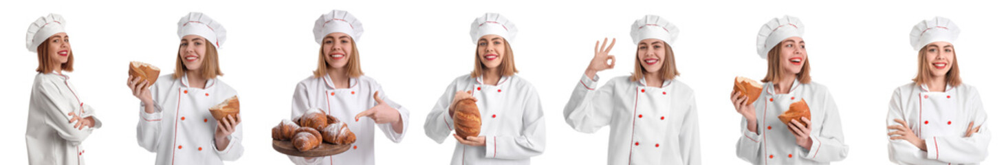 Set of female baker on white background