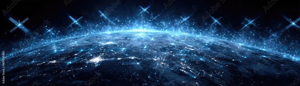 Poster background image displaying 5g global network technology concept. a stunning view of earth from spac