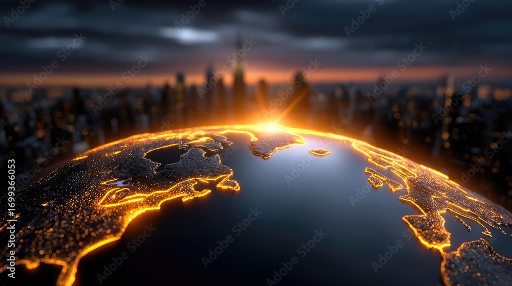 Poster background image displaying 5g global network technology concept. stunning view of earth illuminated