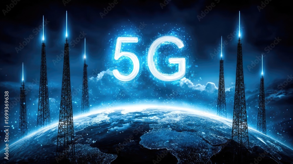 Poster background image displaying 5g global network technology concept. illustration of 5g technology with