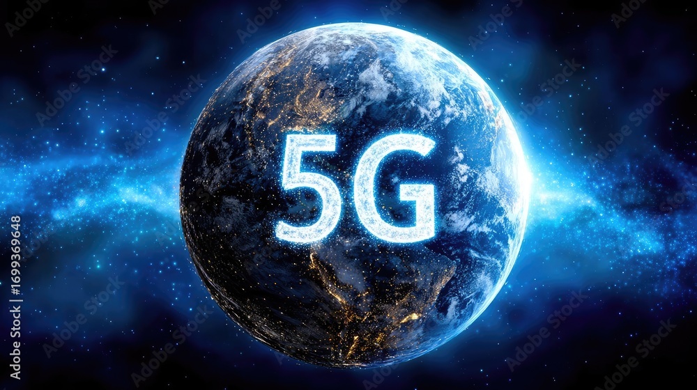 Poster background image displaying 5g global network technology concept. a futuristic depiction of the eart