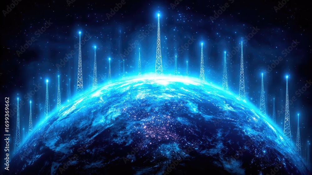Poster background image displaying 5g global network technology concept. futuristic view of the earth with 