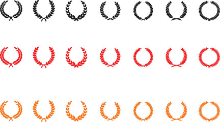 black, vector, wreath, illustration, laurel, orange, icons, design