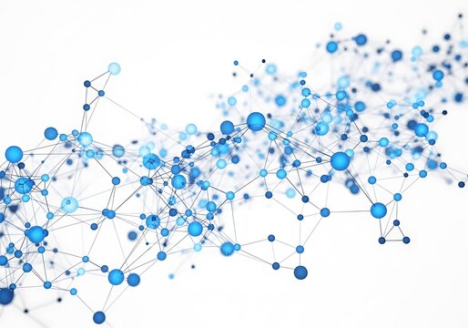 Abstract blue network of connected nodes and lines on white