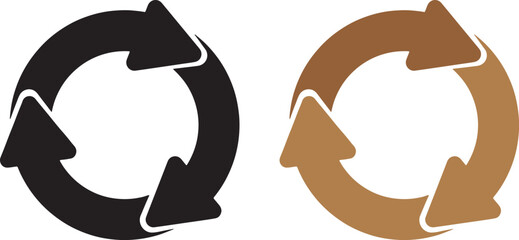 recycle, arrow, circular, rotation, refresh, repeat, loop, process, cycle, black, brown, white background, icon, graphic, design, set, collection, illustration, environmental, sustainability, movement