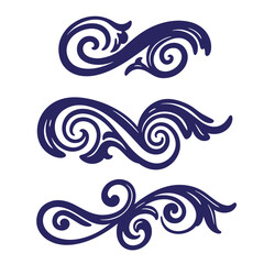 Fototapeta premium Elegant decorative swirls flourishes vector set in dark blue color on white background
