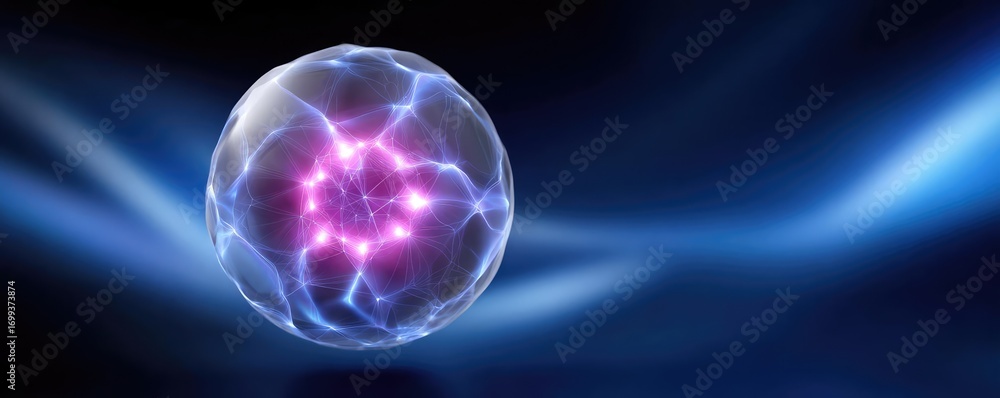 Poster background image displaying 5g global network technology concept. a vibrant energy sphere with elect