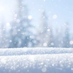 Gentle snowfall on a serene winter landscape with softly blurred trees and falling snowflakes
