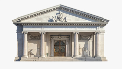 Obraz premium Impressive building featuring a statue at the front symbolizing universal banking against a white background