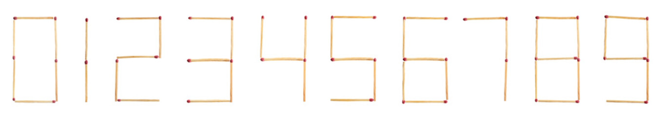 Set of figures made of matches on white background