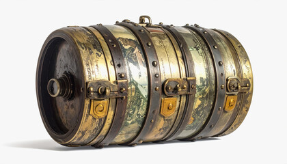 Obraz premium Vintage large metal steam powered engine displayed on white background for historical and industrial representation