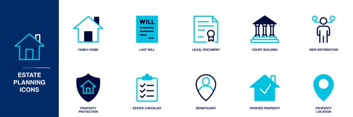 Estate Planning Blue Colored Outline Icon Set