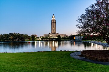 Louisiana State Capitol Building Shining at Night