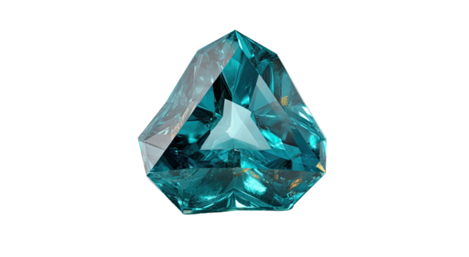 Teal triangular gemstone, highly detailed,faceted