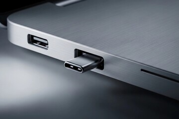 USB C Connector Plugging into Laptop Port for Data and Charging