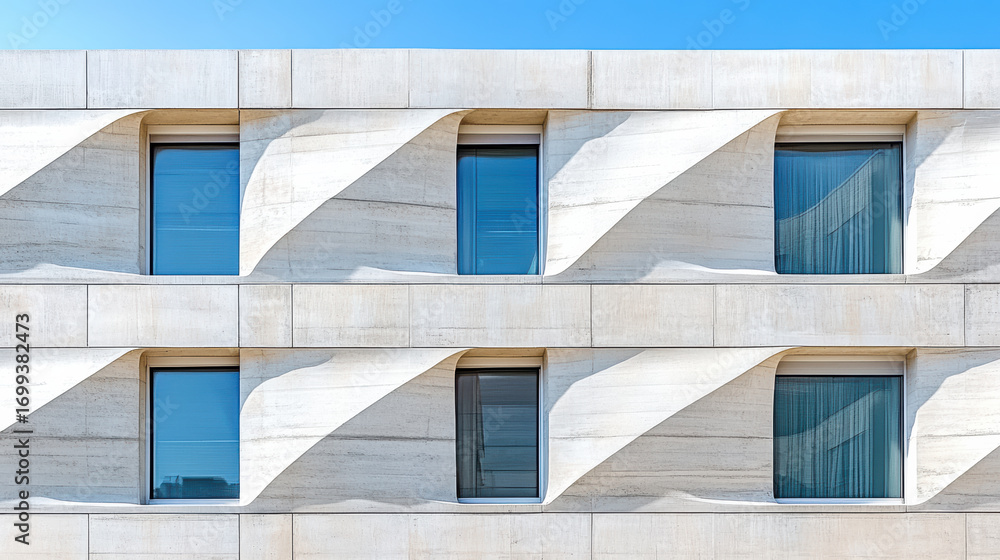 Poster modern architectural design features unique window shapes and shadows