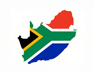South Africa's map overlaid with its national flag, showcasing the country's geographical outline and patriotic colors.