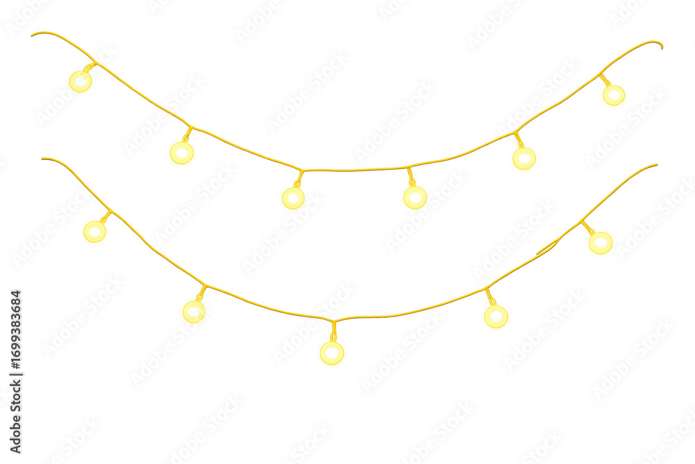 Poster two strings of glowing yellow lights hanging against a transparent background, creating a festive an