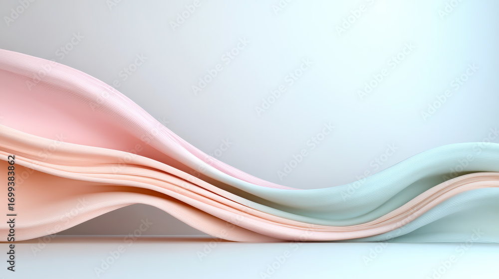Poster soft waves of pastel colors create serene and calming atmosphere in this abstract design