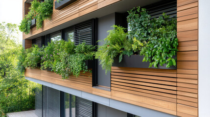 Fototapeta premium Lush greenery adorns modern balconies, blending architecture with nature beauty