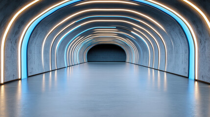 Obraz premium Bright neon tunnel with glowing edge lighting creates futuristic atmosphere