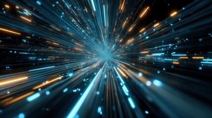 Fototapeta premium Abstract Data Stream Visualization of Futuristic Technology with Glowing Lines and Particles in Blue and Orange