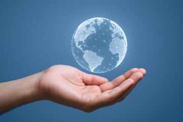 Holographic Earth in Hand: Global Technology and Connectivity Concept for Modern Business and Innovation