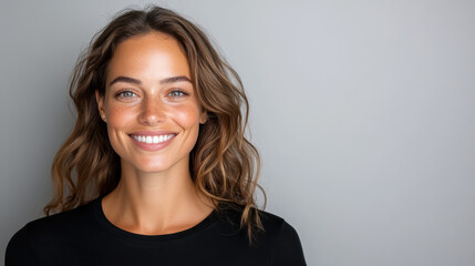 Fototapeta premium Bright smile, natural beauty, healthy skin, casual portrait, joyful expression